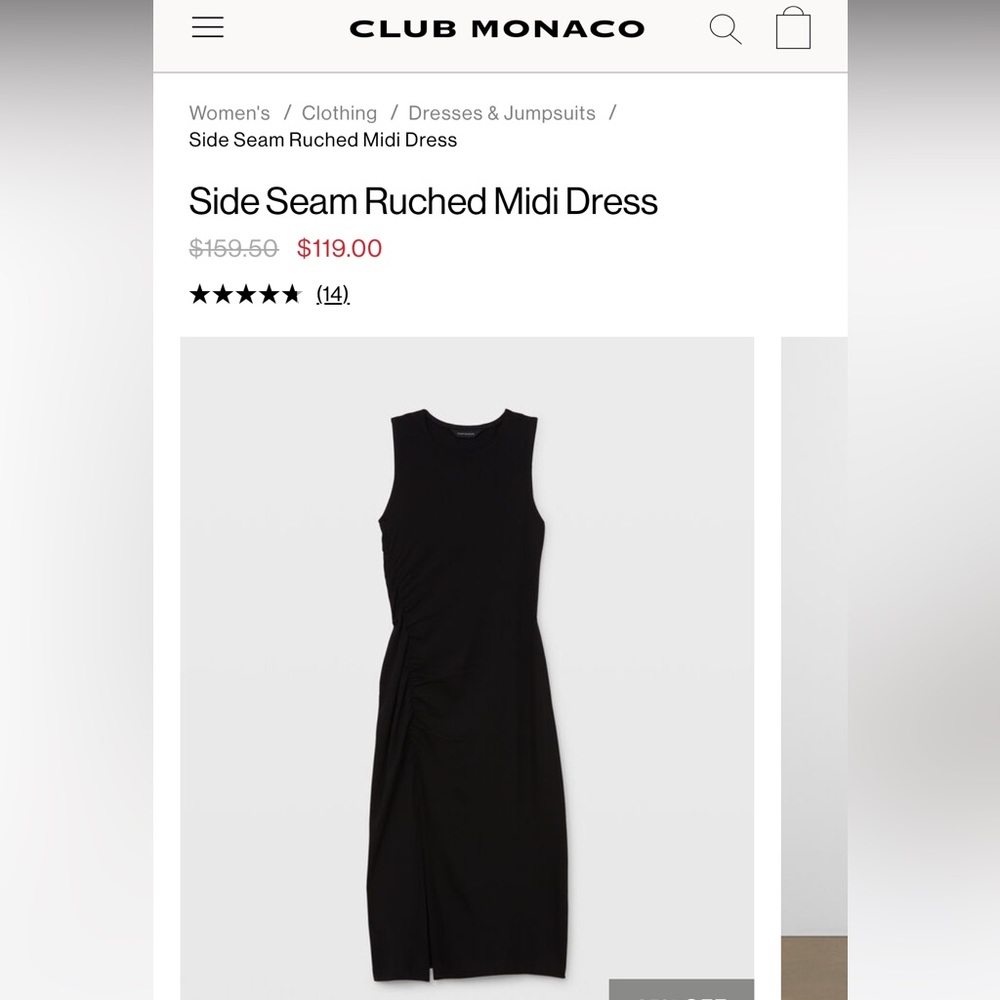 Club Monaco side seam ruched midi dress